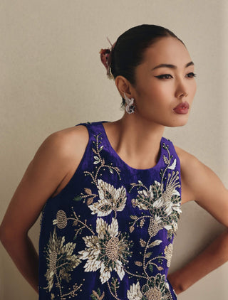 Purple velvet mini dress