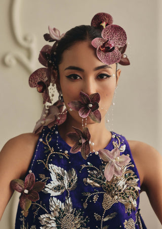 Purple velvet mini dress