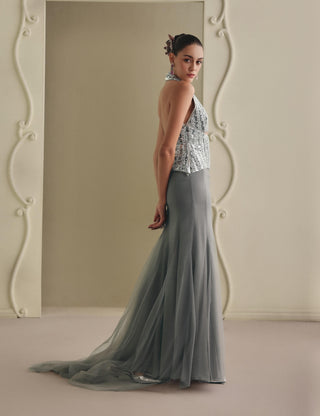 Sleek grey mermaid skirt and blouse