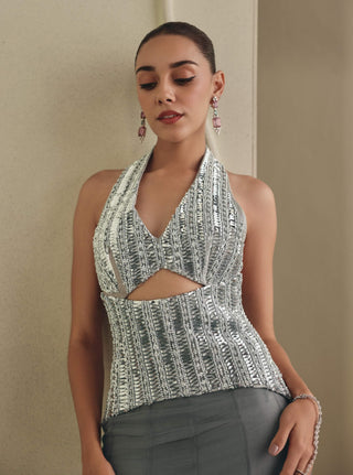 Sleek grey mermaid skirt and blouse