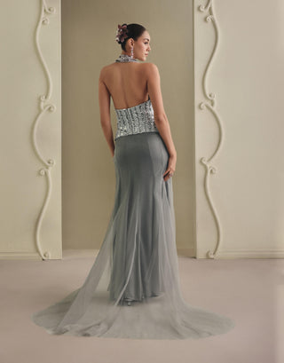 Sleek grey mermaid skirt and blouse