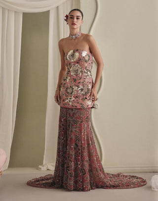 Mauve and antique gold gown