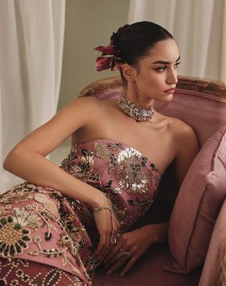 Mauve and antique gold gown