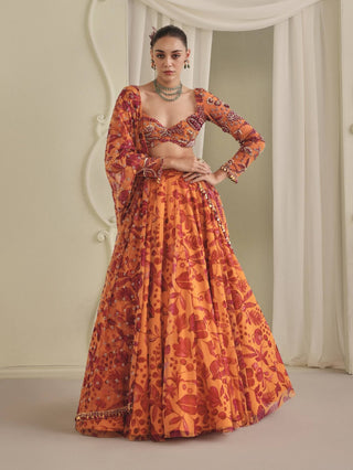 Yellow vibrant printed lehenga set