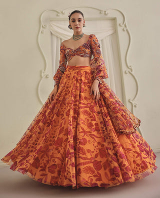 Yellow vibrant printed lehenga set