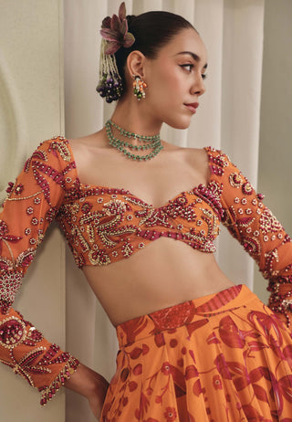 Yellow vibrant printed lehenga set