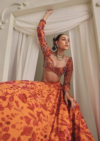 Yellow vibrant printed lehenga set