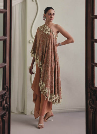 One-shoulder draped top and skirt set