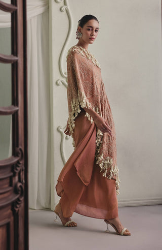 One-shoulder draped top and skirt set