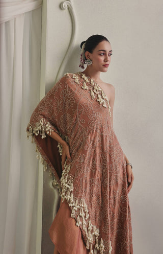 One-shoulder draped top and skirt set