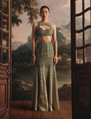 Olive halter blouse and mermaid skirt