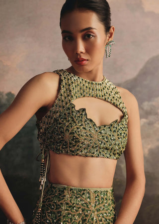 Olive halter blouse and mermaid skirt