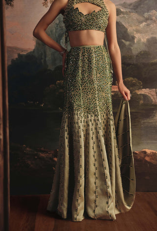 Olive halter blouse and mermaid skirt