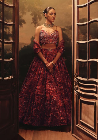 Crimson and blush lehenga set