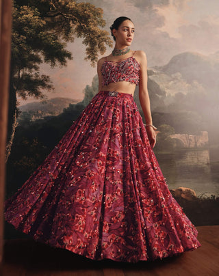 Crimson and blush lehenga set