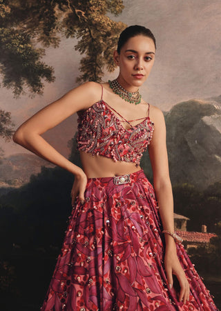 Crimson and blush lehenga set