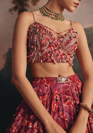 Crimson and blush lehenga set