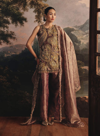 Mauve tissue kurta and pant set