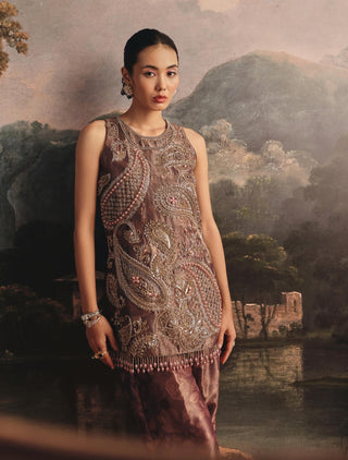 Mauve tissue kurta and pant set