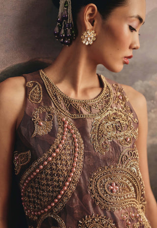 Mauve tissue kurta and pant set