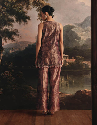 Mauve tissue kurta and pant set