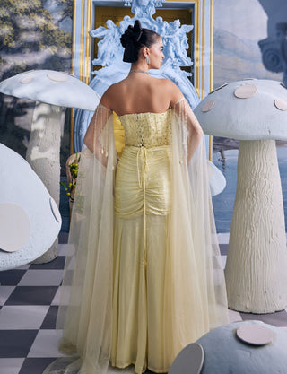 Belle light yellow embellished corset with drape skirt