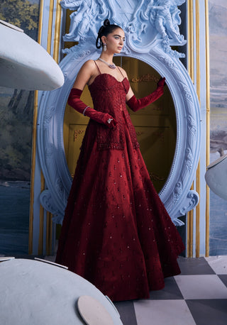 Merida red sangria embellished skirt with organza top