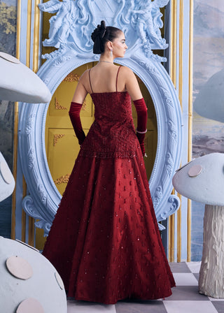 Merida red sangria embellished skirt with organza top