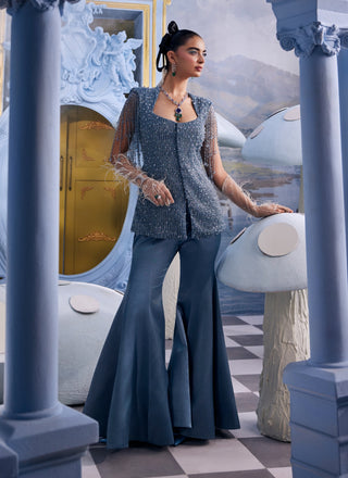 Stardust powder blue embellished blazer with sharara