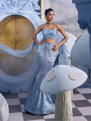 Caroline light blue embellished mermaid skirt set