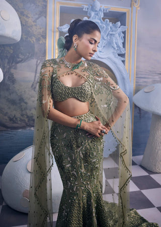 Grace sage green crystal mermaid skirt with cape set