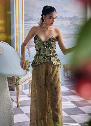 Tinker olive green sequin corset with trousers