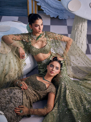 Grace sage green crystal mermaid skirt with cape set