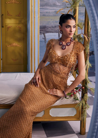 Erika beige gold embellished skirt set