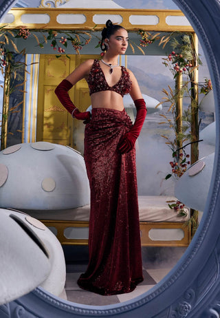 Isabela red sangria embellished bustier with skirt
