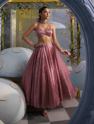 Rapunzel baby pink textured bustier with skirt