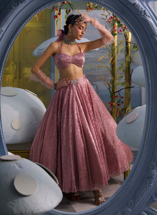 Rapunzel baby pink textured bustier with skirt