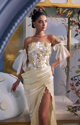 Fiona light yellow pastel corset with drape skirt
