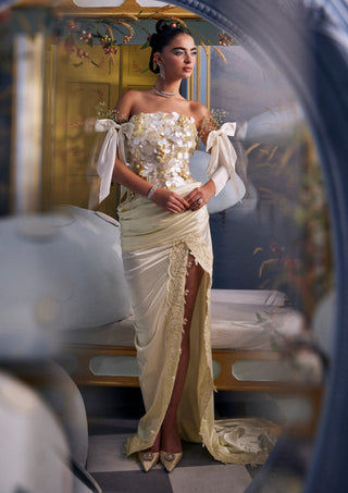 Fiona light yellow pastel corset with drape skirt