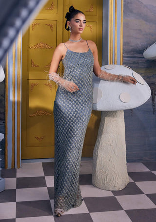 Dewdrop iceberg blue crystal maxi dress