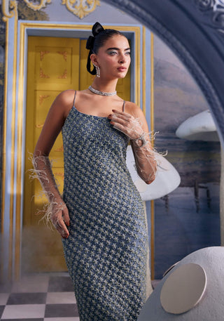 Dewdrop iceberg blue crystal maxi dress