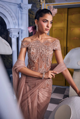 Erika champagne lace corset with sari