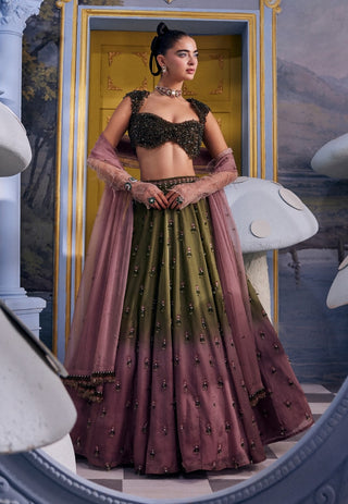 Luisa olive crystal skirt set