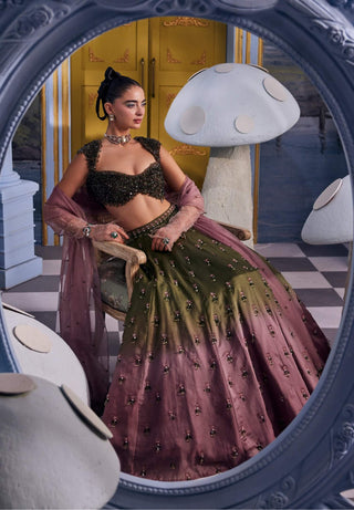 Luisa olive crystal skirt set