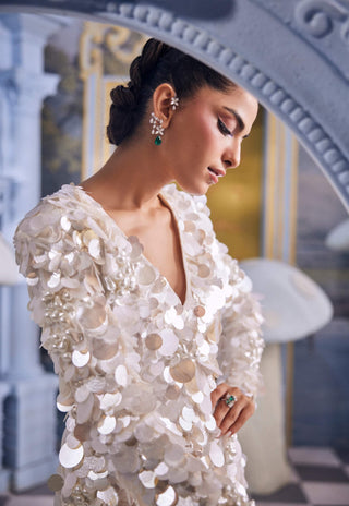 Pearl white embellished short dress