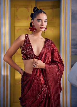 Blair red sangria embellished bustier with sari