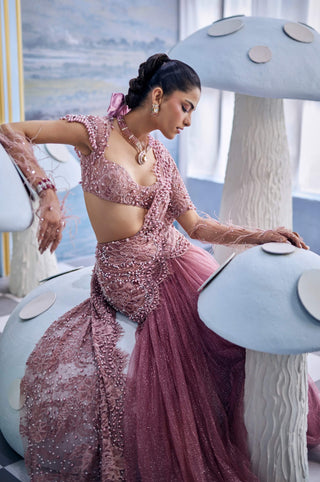 Mary blush pink net sari set