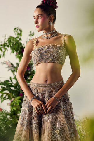 Nude Organza Lehenga And Blouse by Payal And Zinal available on Indiaspopup.com