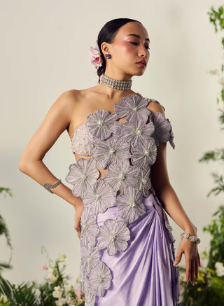 Lavender Floral Drape Sari Set by Payal And Zinal available on Indiaspopup.com