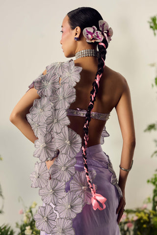 Lavender Floral Drape Sari Set by Payal And Zinal available on Indiaspopup.com